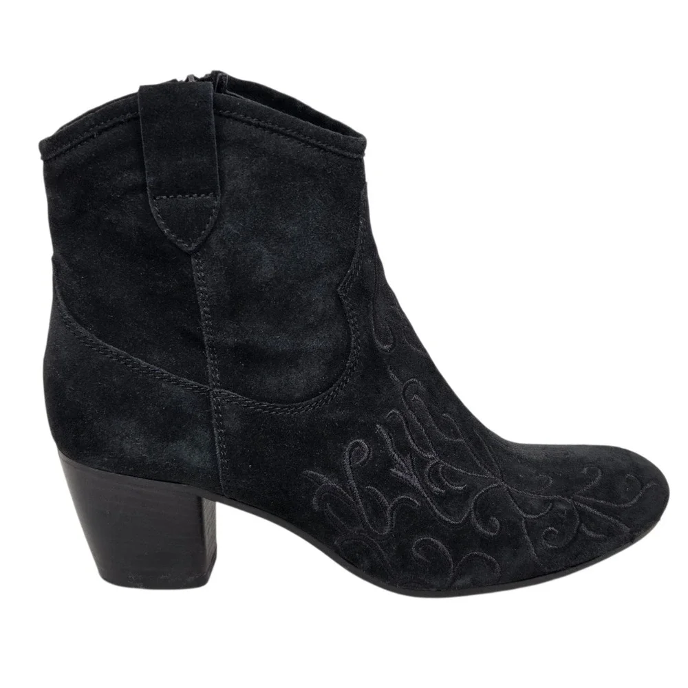 Sesto Meucci Farrel Embroidered Bootie Womens 8.5 Black Suede Embroidered